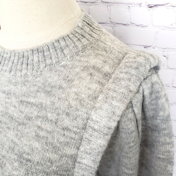 DKNY Long Sleeve Puff Shoulder Heather Gray Sweater--L - Picture 3 of 15